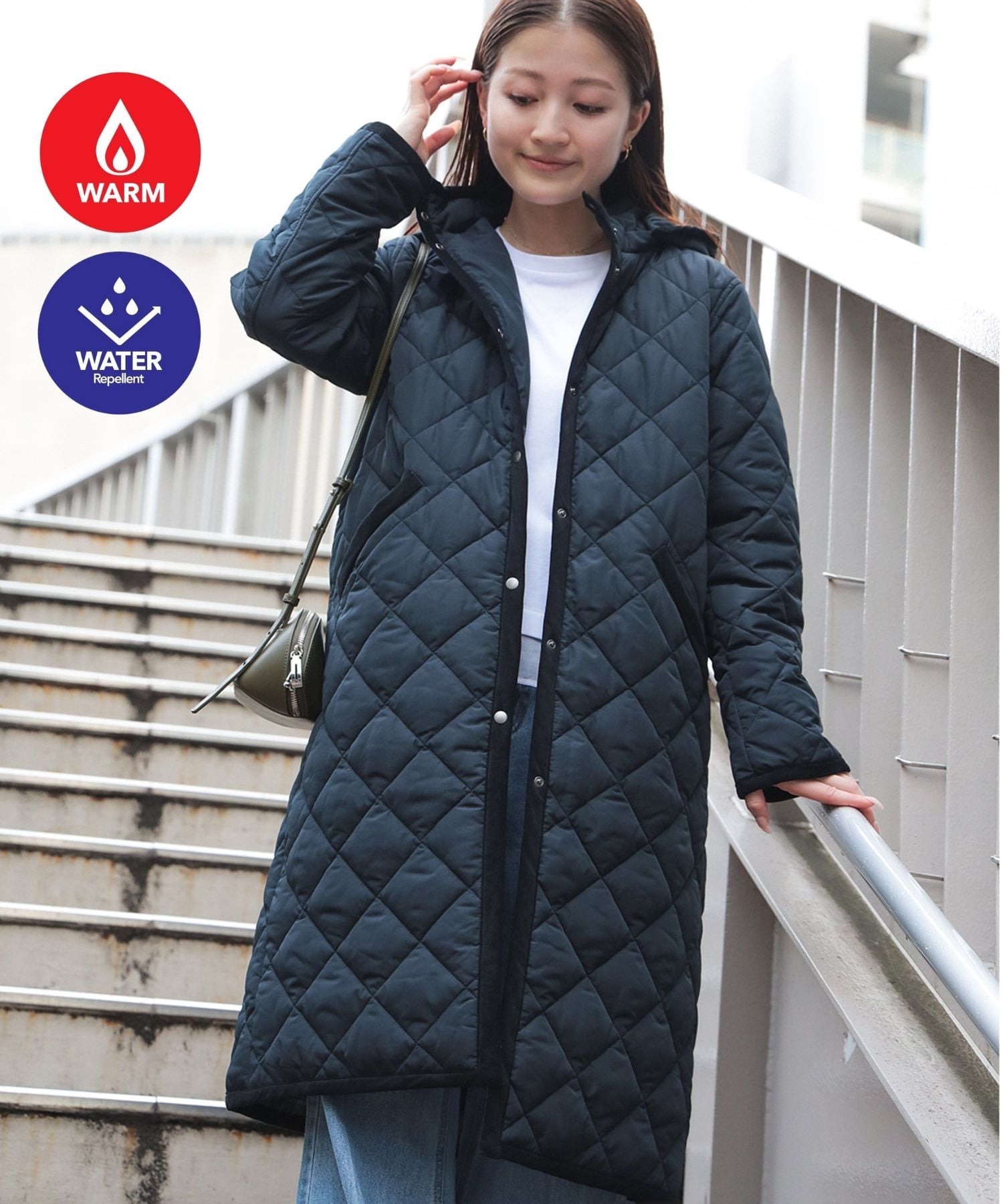 楽天市場】キルティングコート ロング（カラーネイビー）の通販