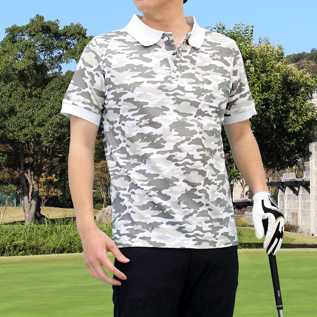 ポロシャツ ゴルフウェア カモフラ 迷彩柄 速乾ドライ 鹿の子