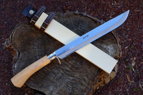 予約販売】 土佐狩猟剣鉈300 両刃 白鋼 磨 洋樫柄 ステンツバ輪 木鞘革