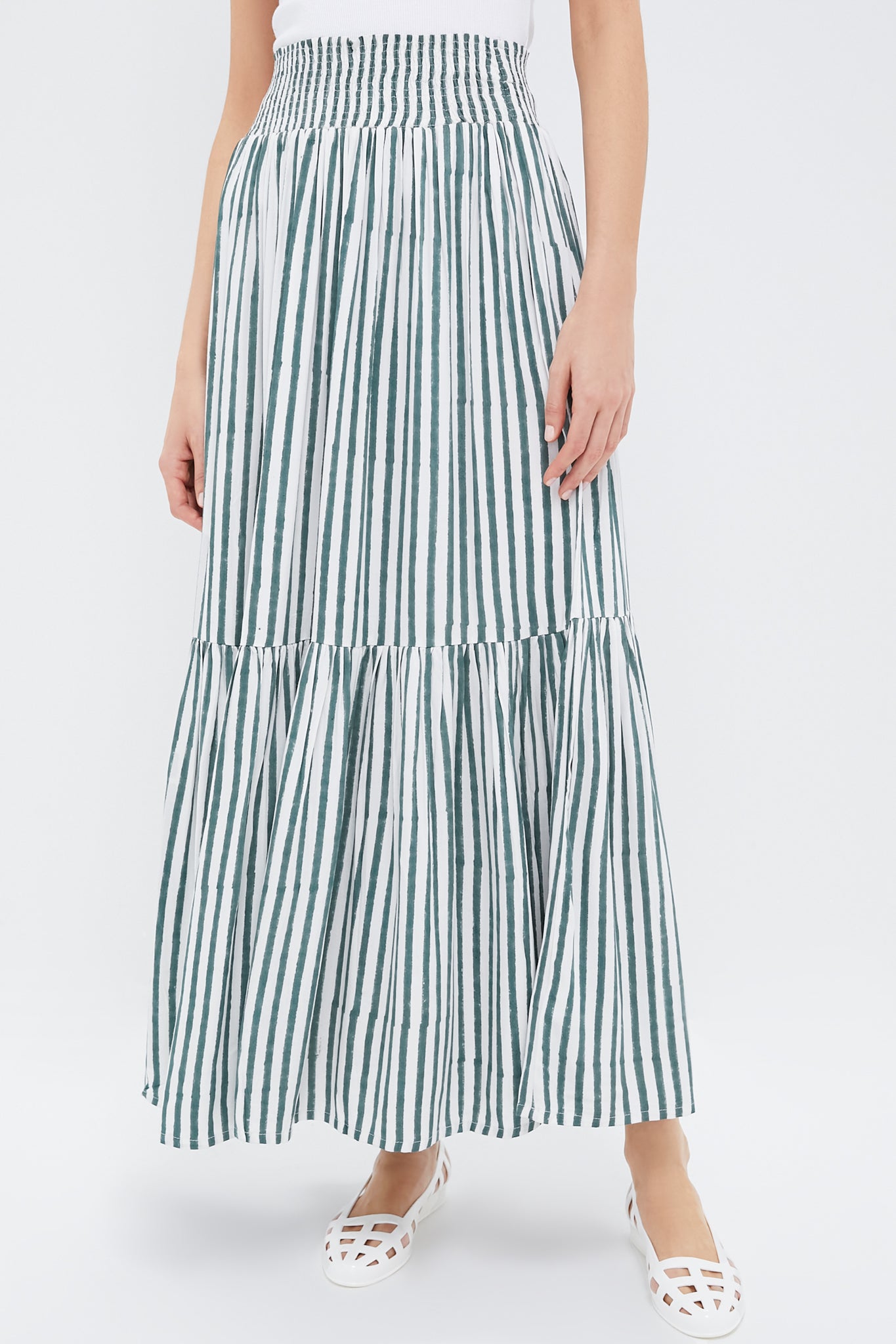 Moss Stripe Shirred Skirt | Love Tomas by Emerson Fry