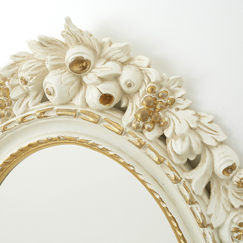 楽天市場】クラシック調フレーム ウォールミラー 花 丸形 / 白 金