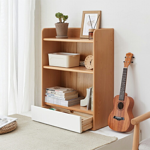 楽天市場】本棚 ラック 棚 木製 無垢材 3段 引き出し付 おしゃれ