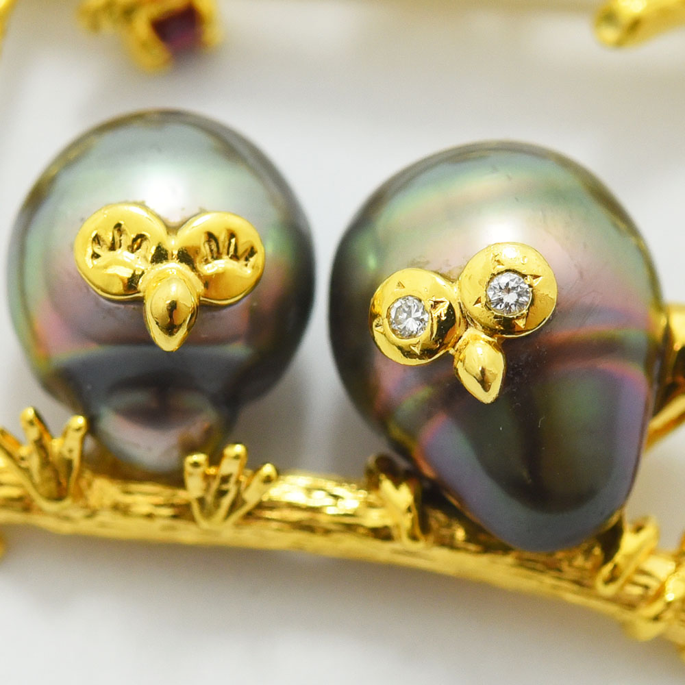 楽天市場】タサキ ブローチ TASAKI 田崎 フクロウ 梟 パール 黒蝶真珠