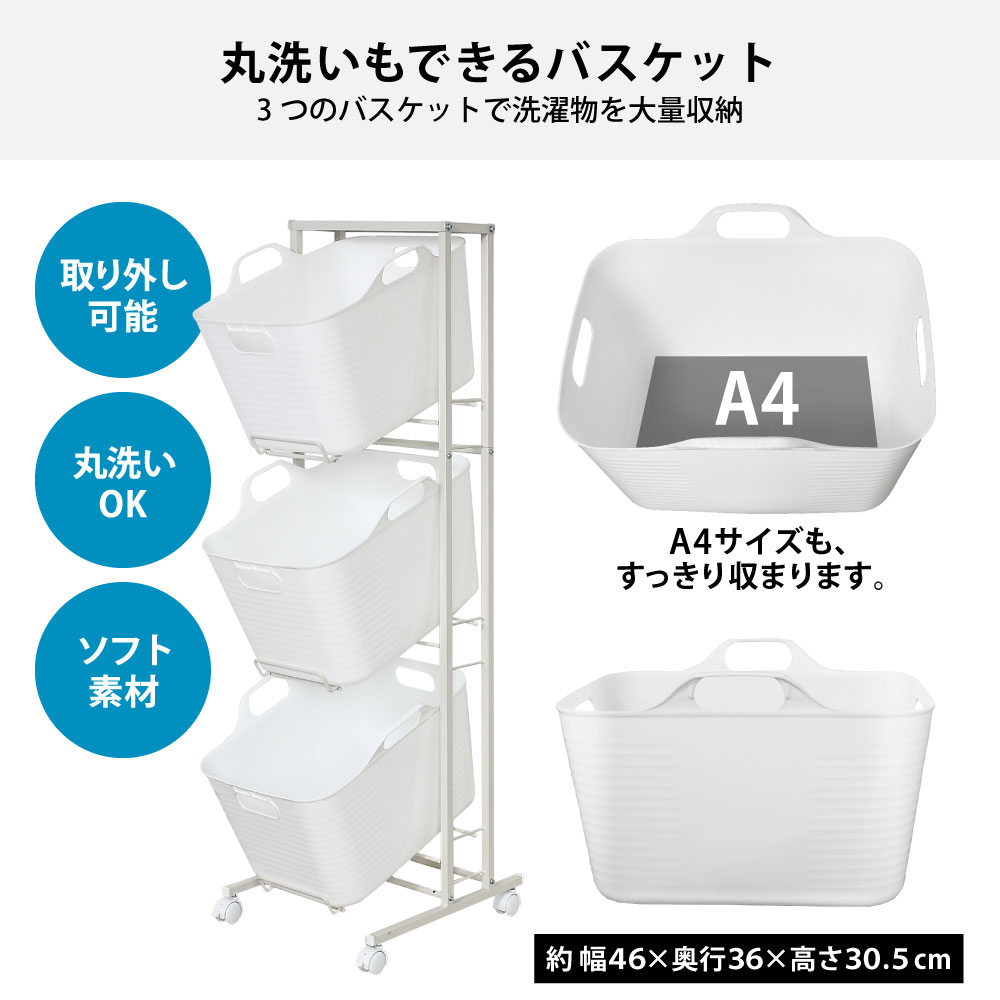 楽天市場】ランドリーバスケット スイング式 3段 大容量 大きい