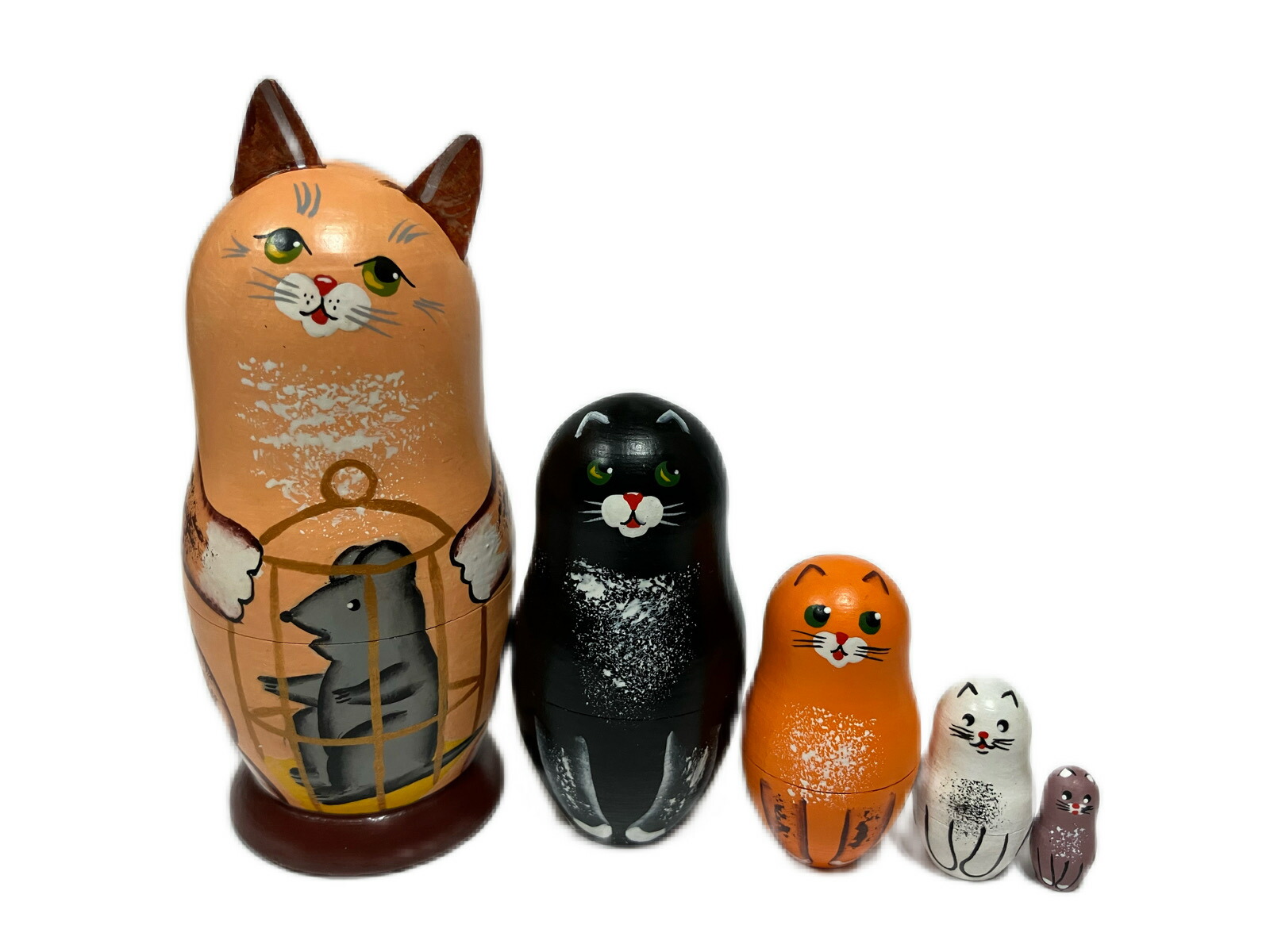楽天市場】マトリョーシカ 5個組 「猫とカゴの中の鼠 」 ヴィクトル