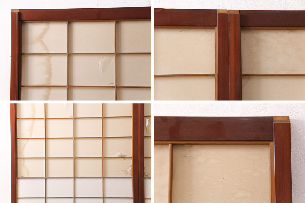 アンティーク 昭和レトロ 建具 障子 木製 葉と鳥の彫刻付き