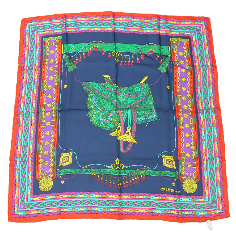 楽天市場】【中古】 セリーヌ スカーフ シルク ネイビー グリーン