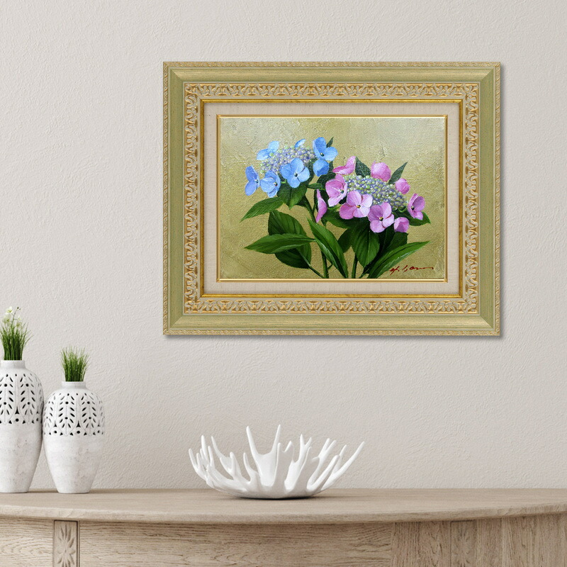 楽天市場】手描き 油絵 額入り油彩画 紫陽花 F4サイズ ガクアジサイ