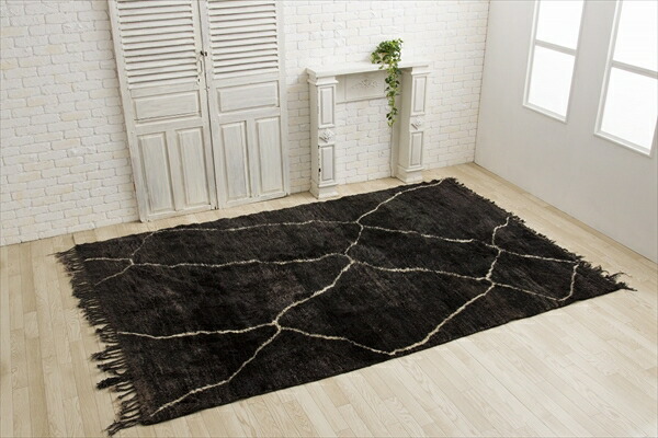 楽天市場】ヴィンテージラグ ブラック ベニワレンパターン モロッコ