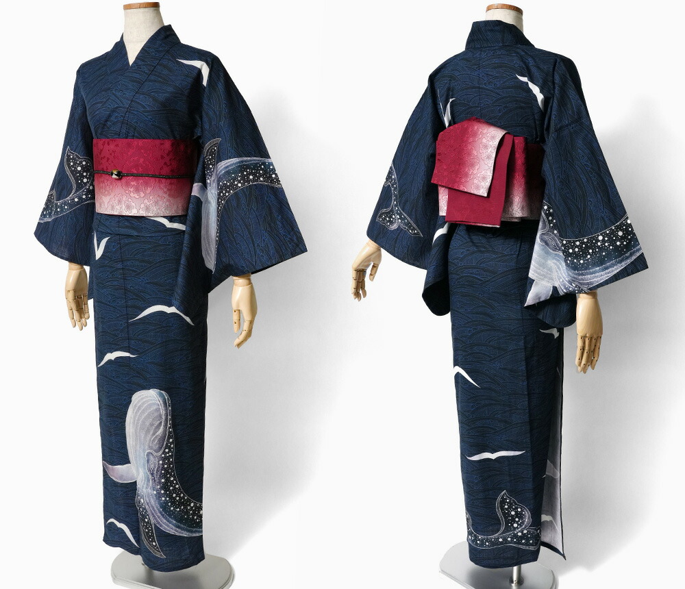 楽天市場】【10%OFFクーポン配布中】浴衣 絵羽 鯨 紺地 綿紅梅 海 波