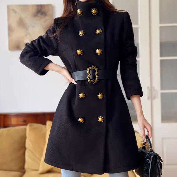 極美品✨ フェラガモ ロングコート 薄手 ベルト 総柄 Aライン 黒 40