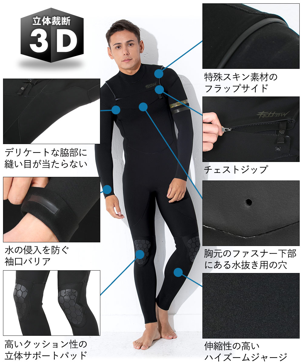楽天市場】FELLOW ウェットスーツ フルスーツ 3mm メンズ チェスト