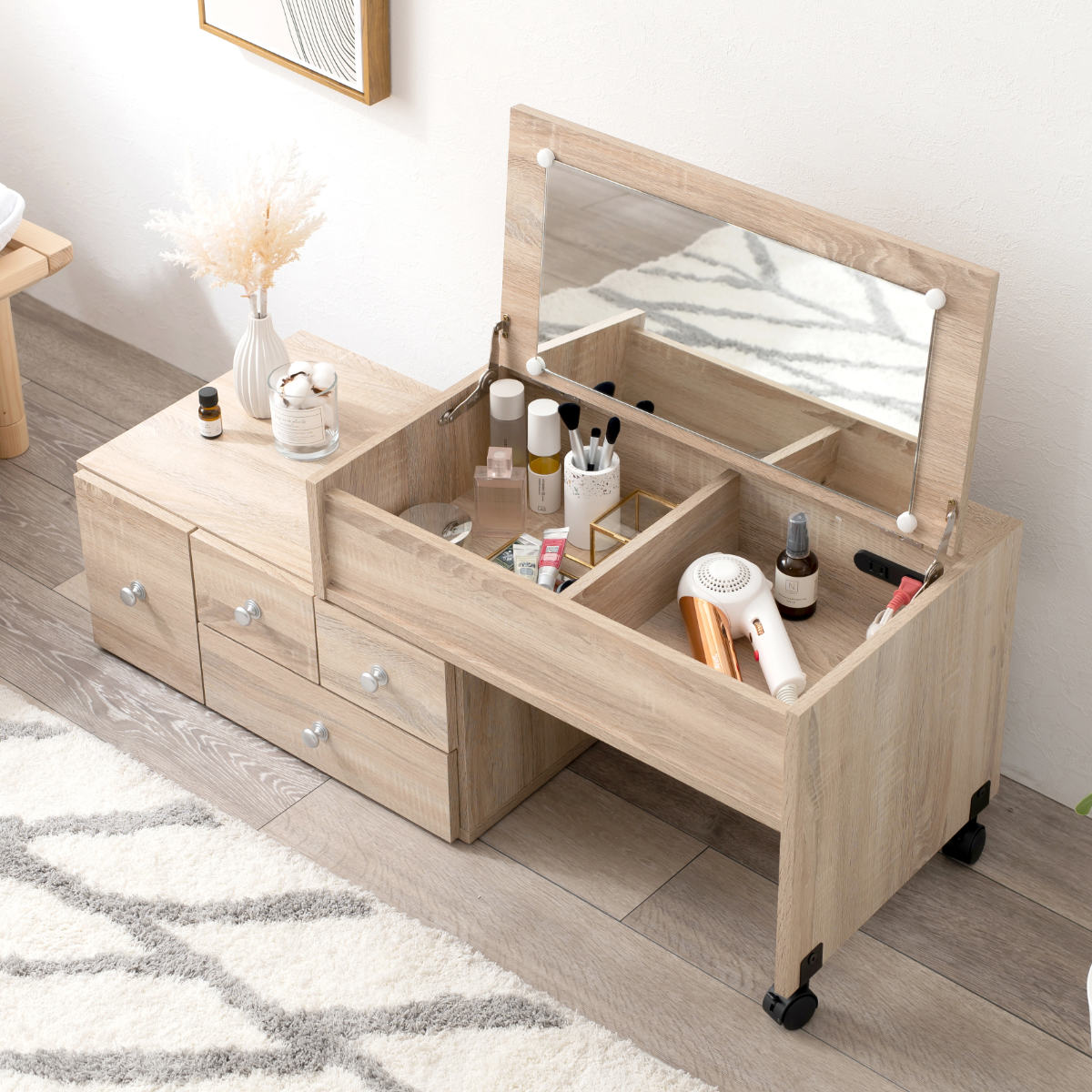 楽天市場】伸縮式ロ−ドレッサー 幅63〜110cm キャスター 収納 （ 送料