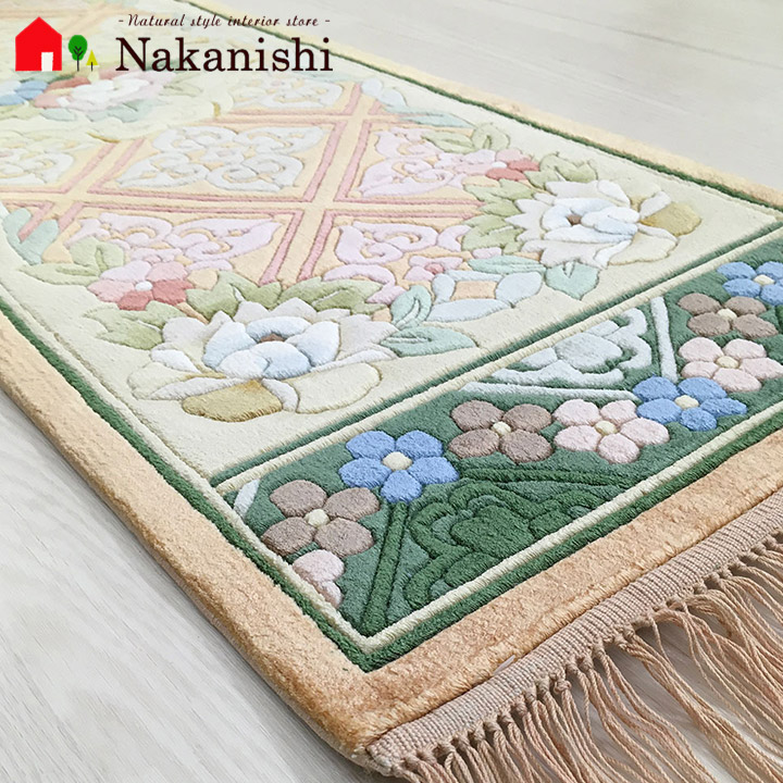 中国段通 120段シルク花柄玄関ラグ・マット