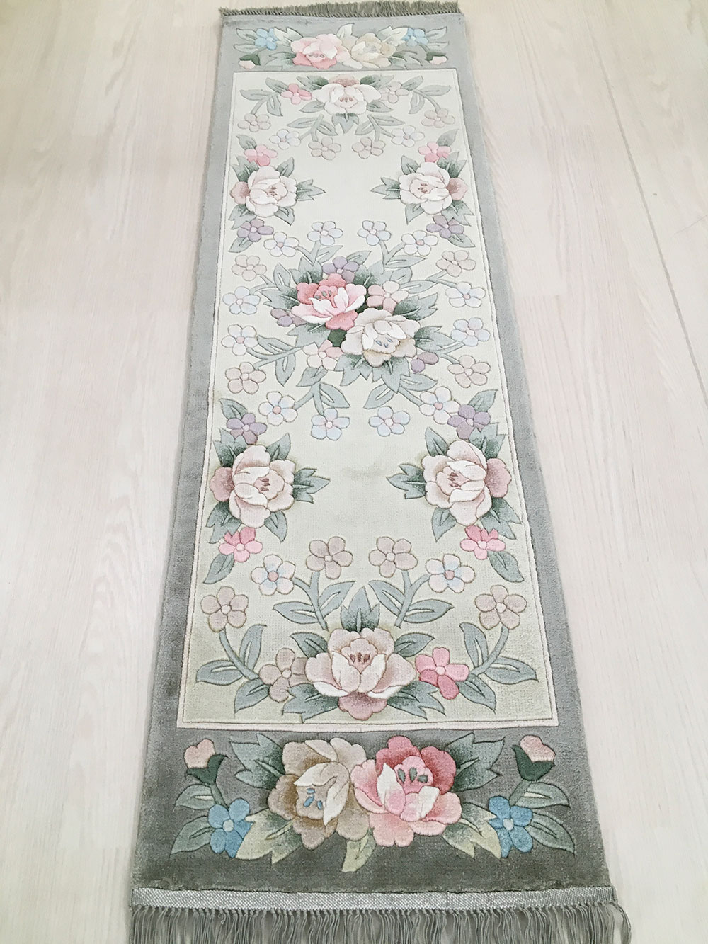 中国段通 120段シルク花柄玄関ラグ・マット