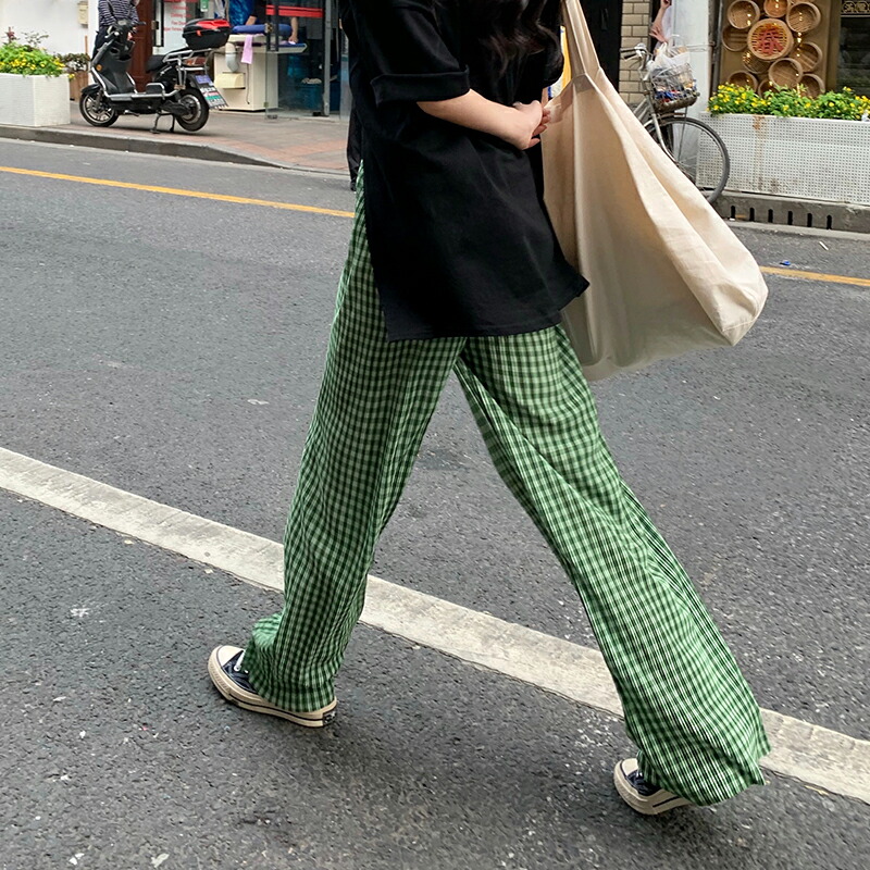 楽天市場】チェック リブ パンツ ボトムス ズボン ロング ストレート