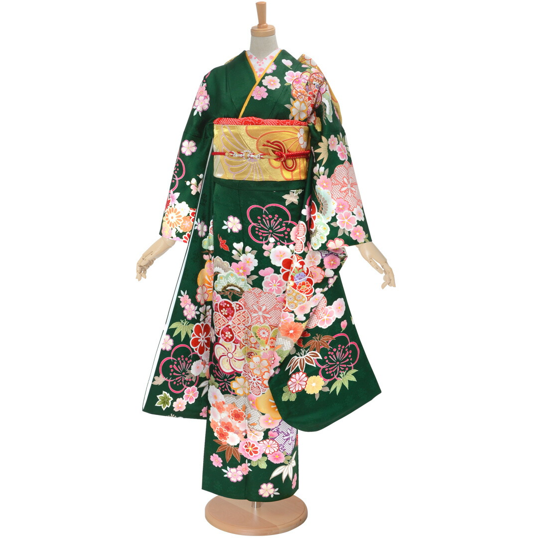 楽天市場】【成人式 振袖 レンタル】RS1837 正絹 緑 花尽くしフル