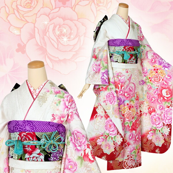 楽天市場】【成人式 振袖 レンタル】RS1110 正絹 白 薔薇とブーケフル