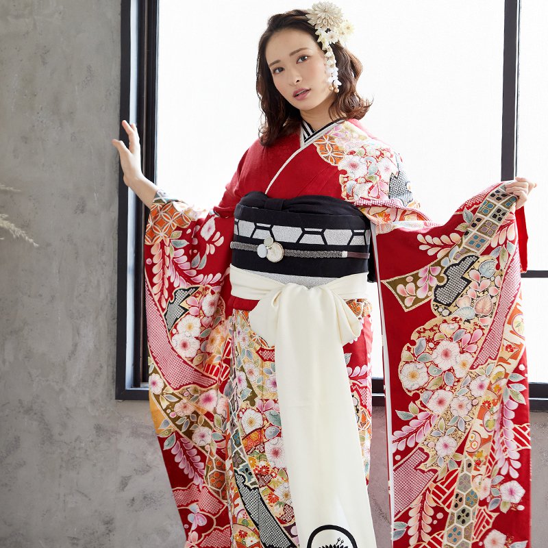 楽天市場】【成人式 振袖 レンタル】RS1244 正絹 赤 雲取熨斗に辻が花
