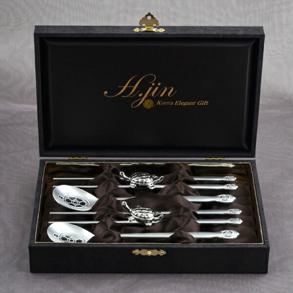 楽天市場】H.JIN 亀 銀 箸スプーンペアセット カトラリーセット 亀