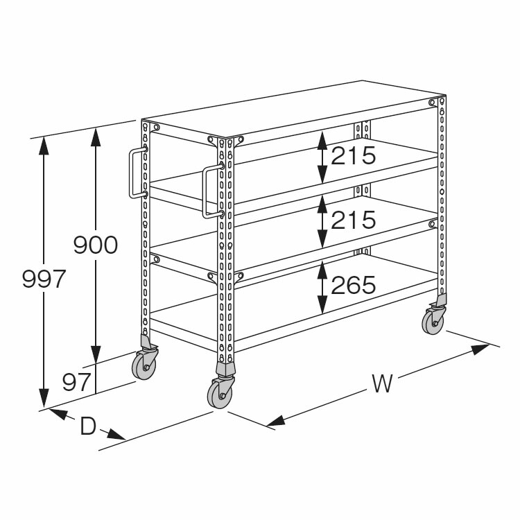 楽天市場】【個人宅も送料無料】 軽量キャスターラック グリップ付 幅