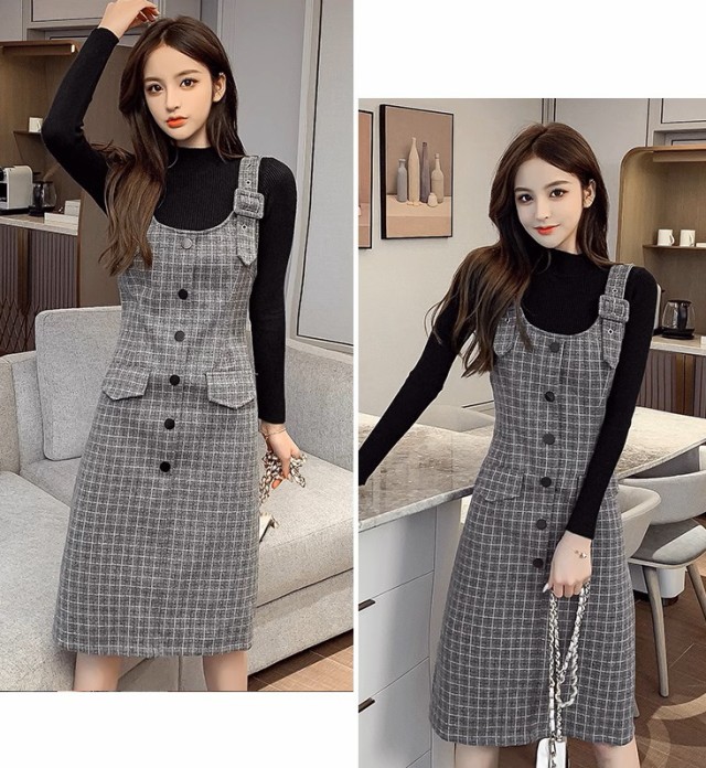 楽天市場】チェック柄 ジャンパースカート 秋冬 Iライン ジャンスカ