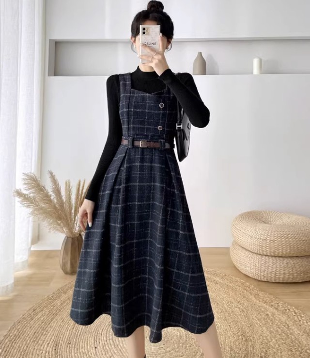 楽天市場】チェック柄 ジャンパースカート 秋冬 フレア Aライン