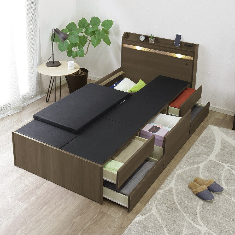 楽天市場】収納付ベッド シングル セミダブル トライCBX ダウンライト