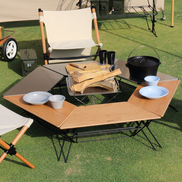 楽天市場】アウトドア テーブル ステンレストップ 3台 アーチテーブル