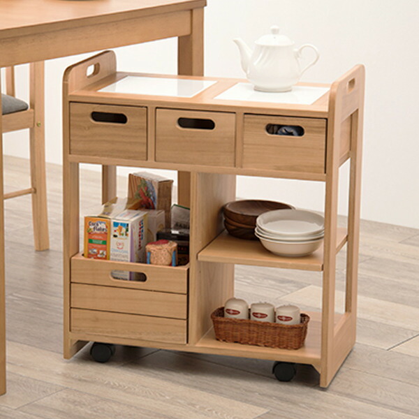 楽天市場】キッチンワゴン ロータイプ 天然木 タイルトップワゴン 幅