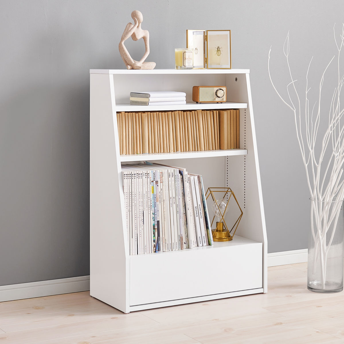 楽天市場】1cmピッチ可動 本棚 幅60cm ロータイプ 可動棚2枚 引出し付