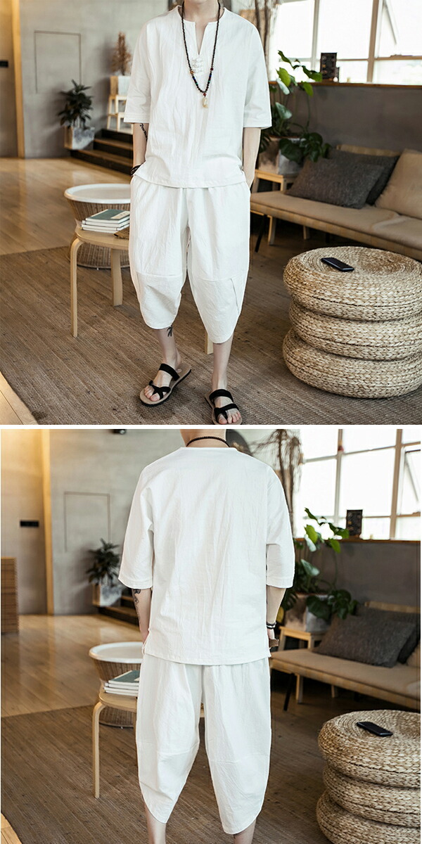 楽天市場】サルエルパンツ メンズ セットアップ 綿麻 Tシャツ 2点