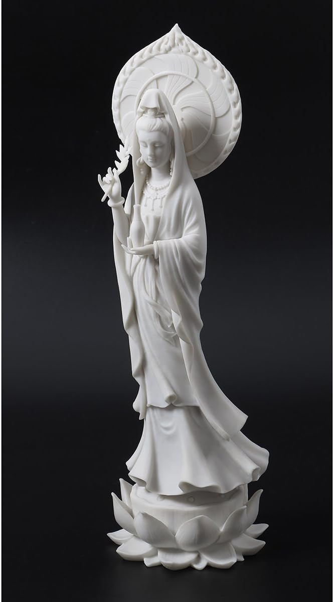 楽天市場】蓮華台座の上に立つ、観音菩薩彫像 高さ 約43.2cm 大理石風