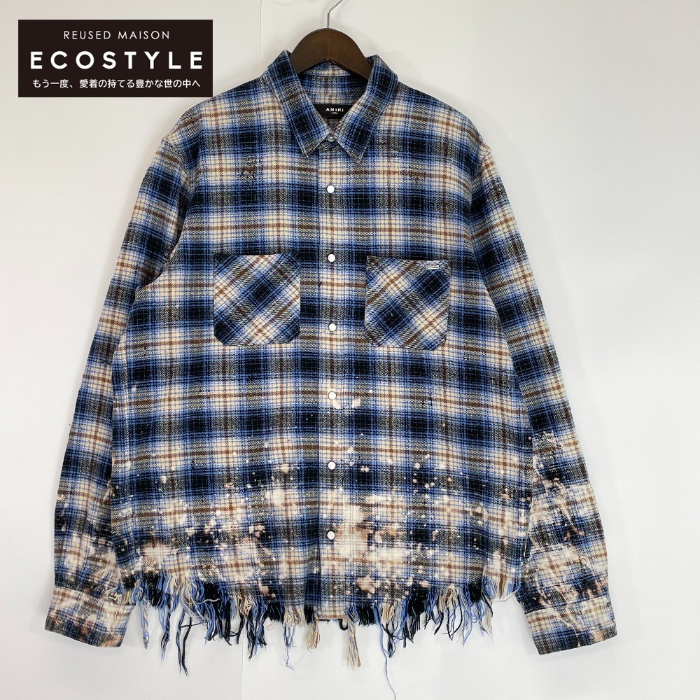 楽天市場】AMIRI アミリ ﾌﾞﾙｰ ｺｯﾄﾝ100% 裾切りっぱなし ｵﾝﾌﾞﾚﾁｪｯｸｼｬﾂ