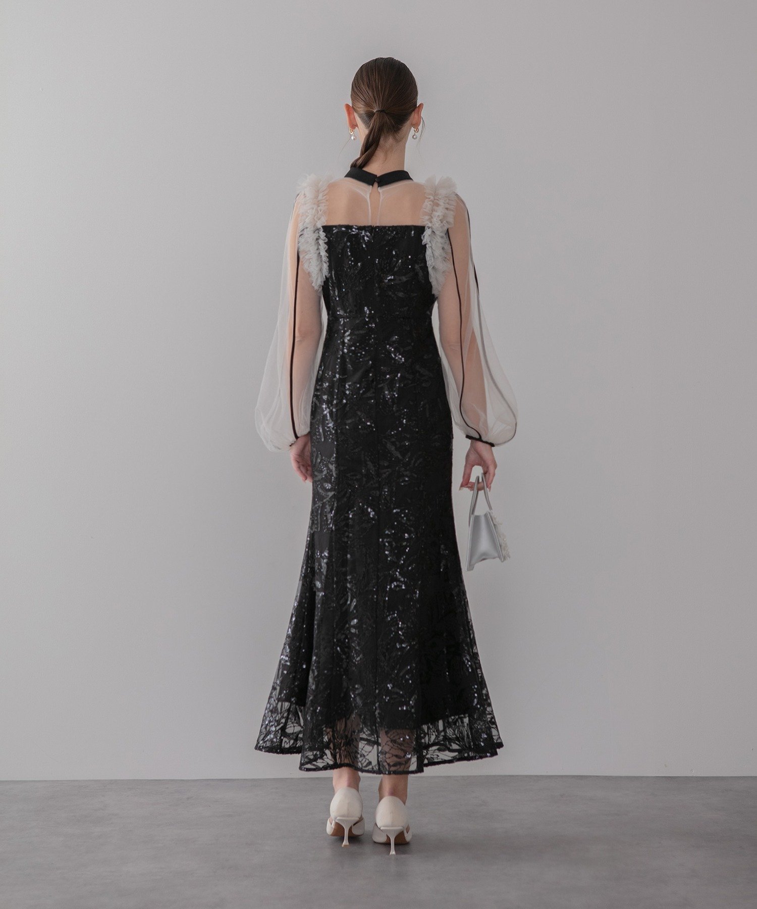 Leja｜Leja-フラワースパンコールチュールフリルロングスリーブ