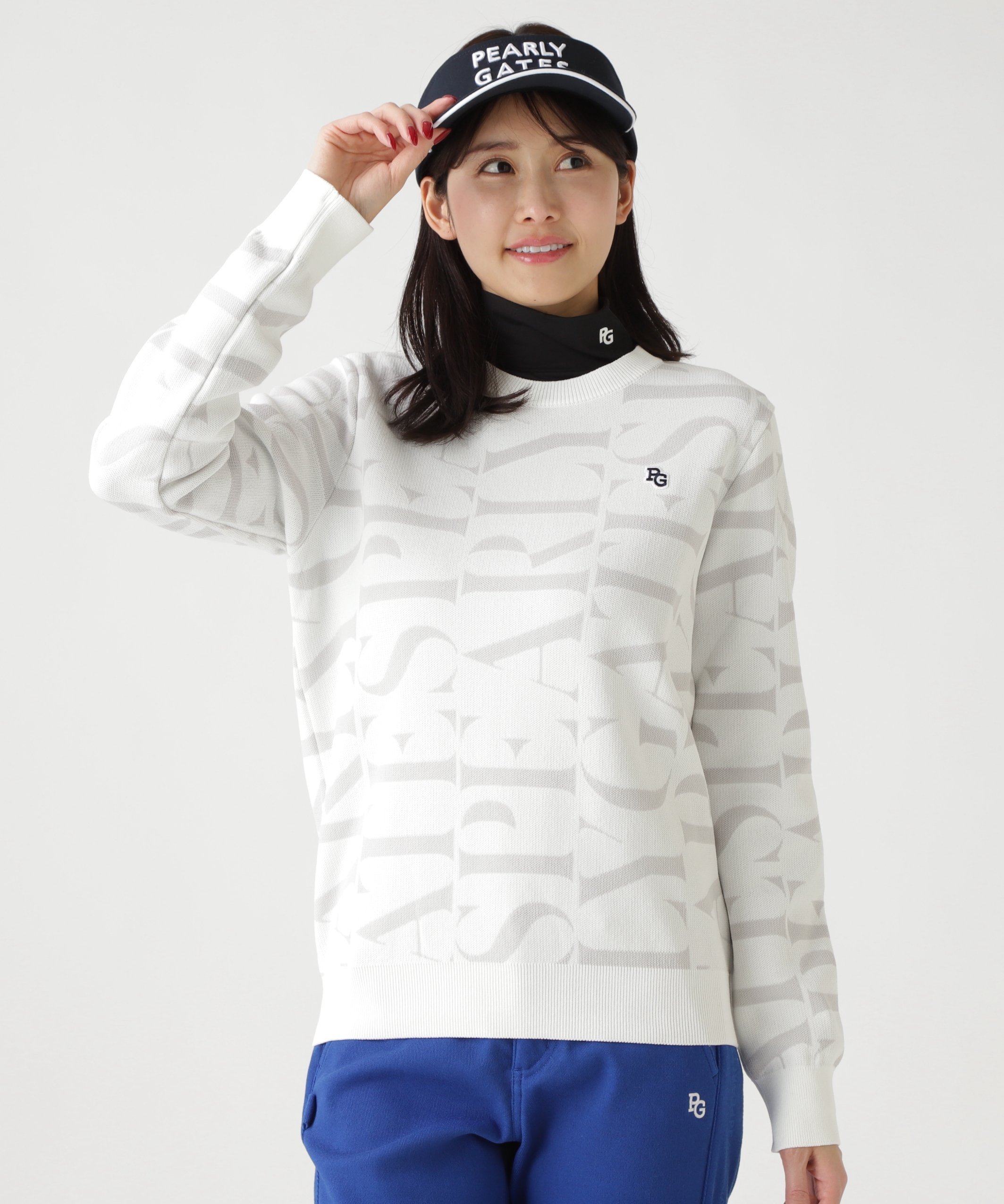 PEARLY GATES｜ダブルJQロゴ総柄クルーネックニットプルオーバー