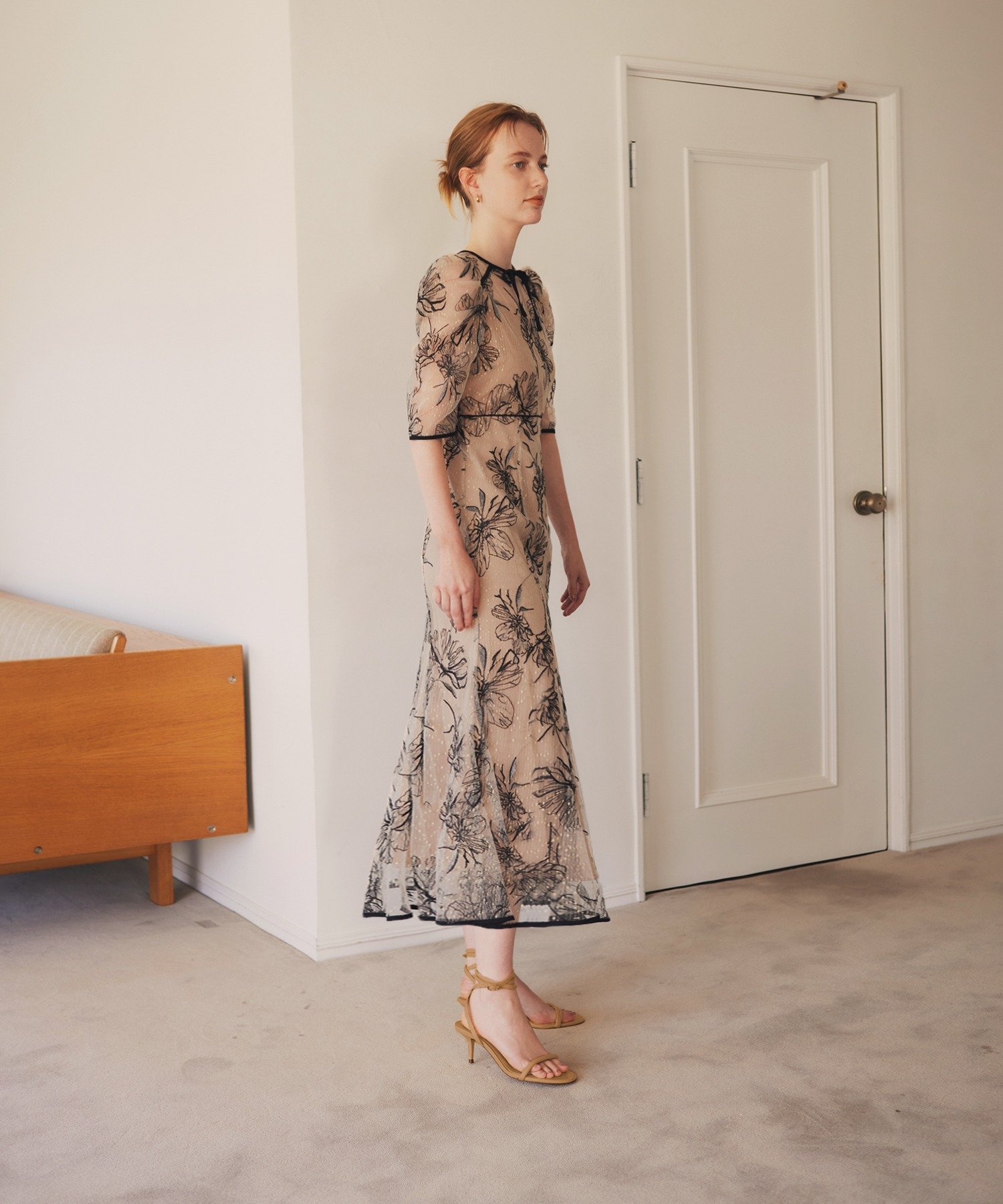 Leja｜LEJA-花柄フロントバックリボンパフスリーブマーメイドロング