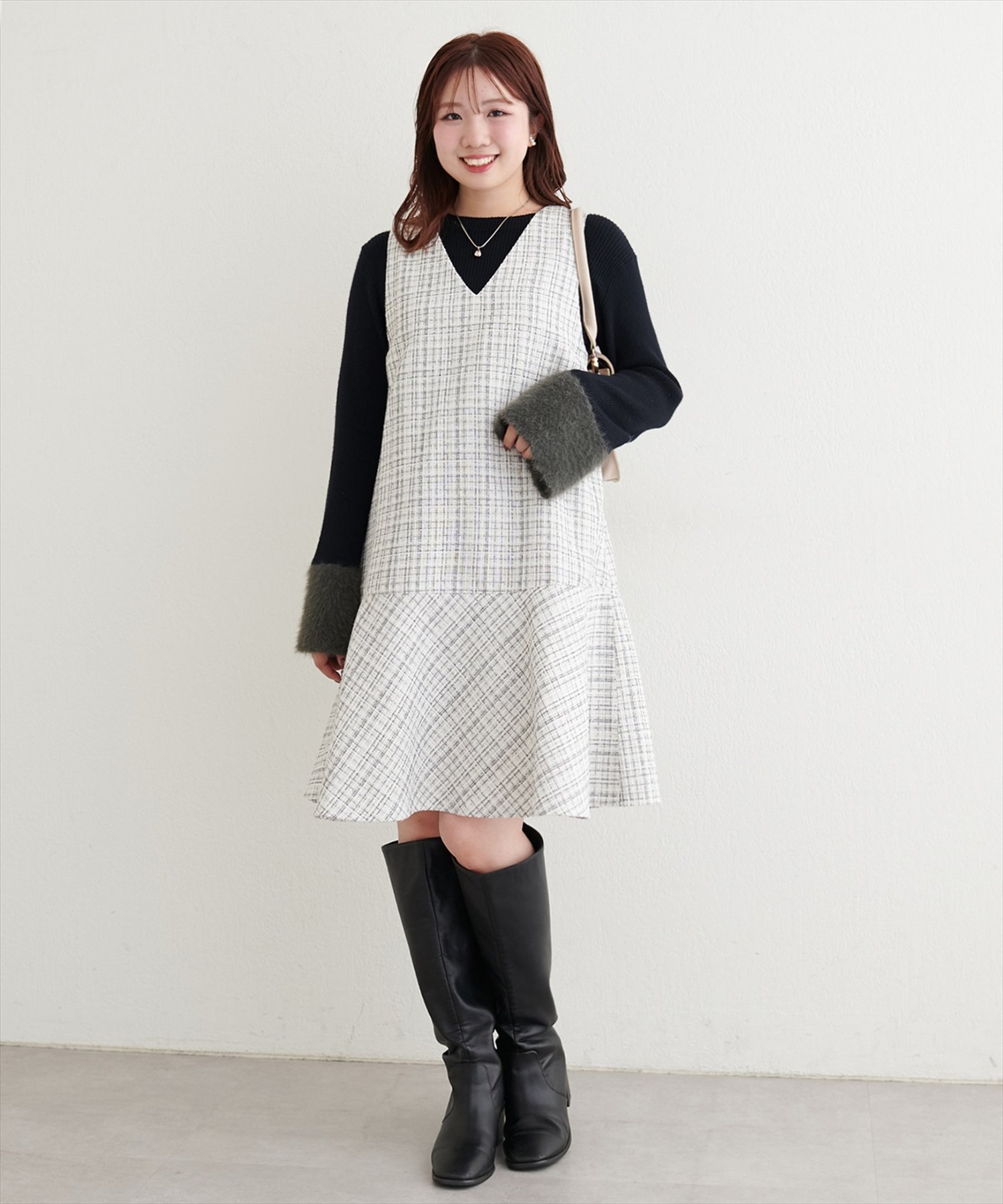 〈canami〉ツイードチェックミニワンピース canami〉ツイードチェックミニワンピース | natural couture