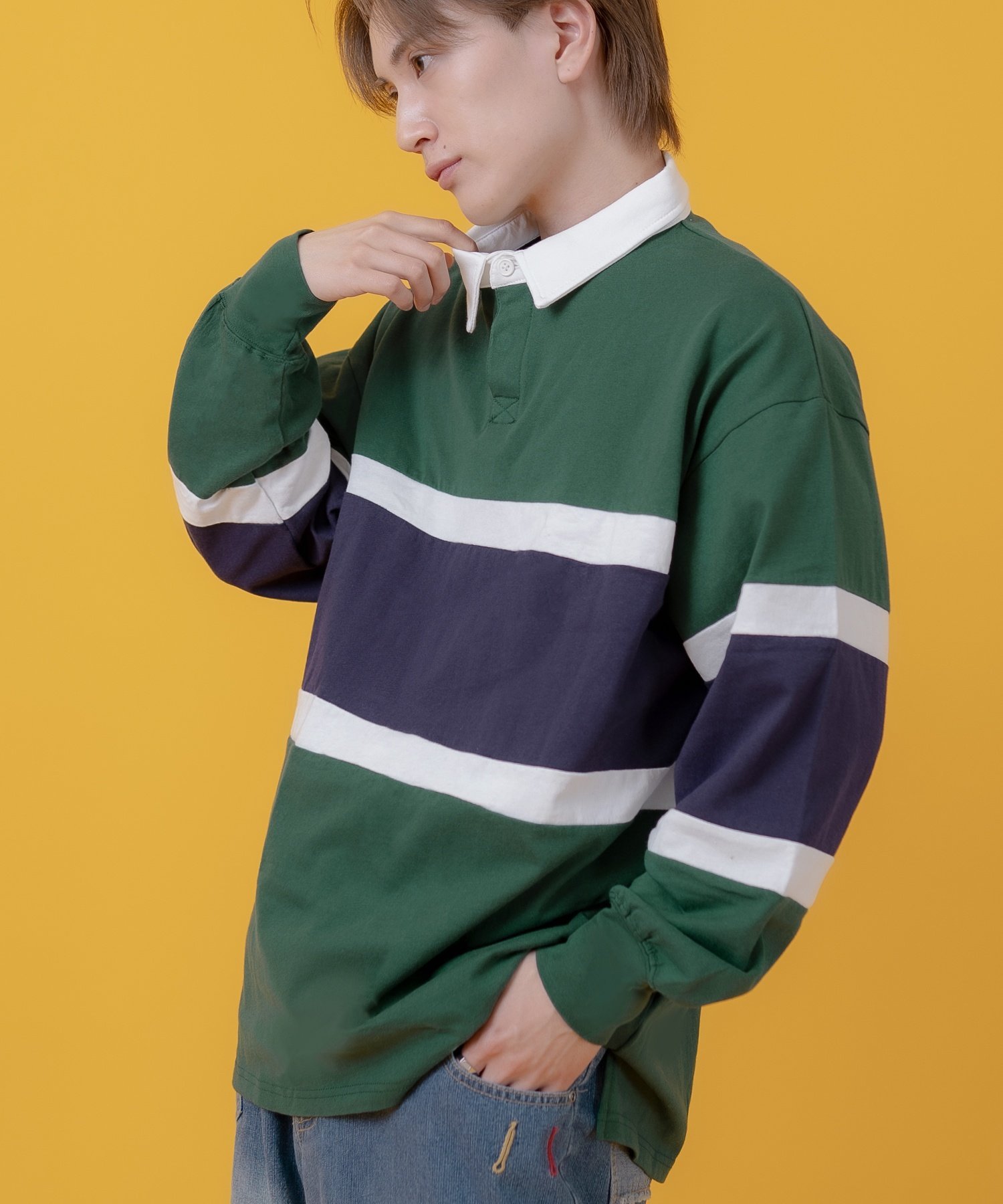 improves｜切り替えボーダー 長袖 ラガーシャツ | Rakuten Fashion