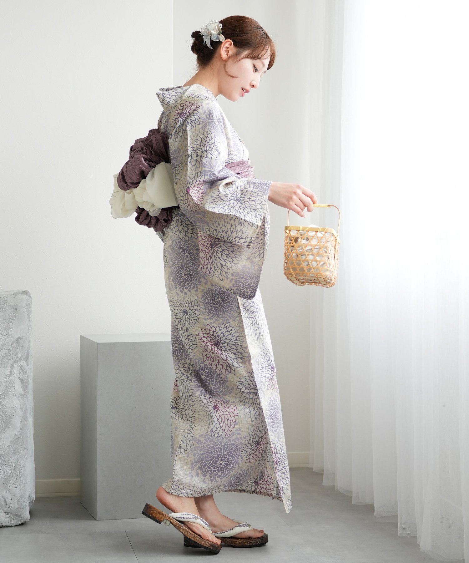 utatane｜utatane/(W)高級変わり織り浴衣3点セット 先染め風ベージュに