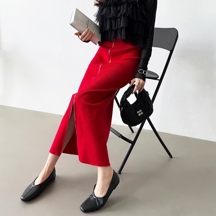 楽天市場】COCOMOMO フロントジップ タイトスカート スリットスカート