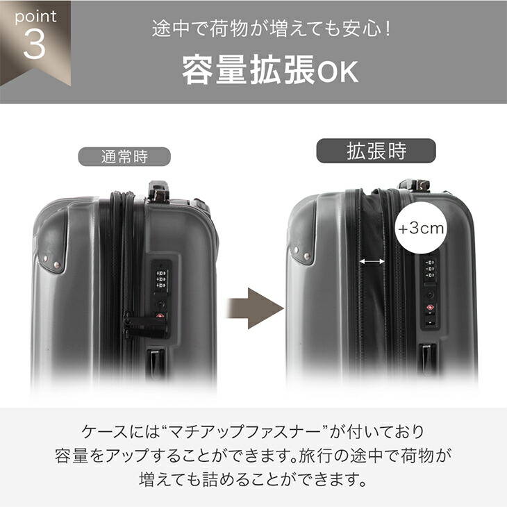 楽天市場】容量拡張 キャリーケース キャスターロック [ Sサイズ 機内