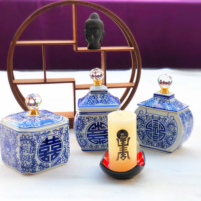 楽天市場】シノワズリ クリスタル 飾り壺 寿紋 ダブルハピネス 装飾
