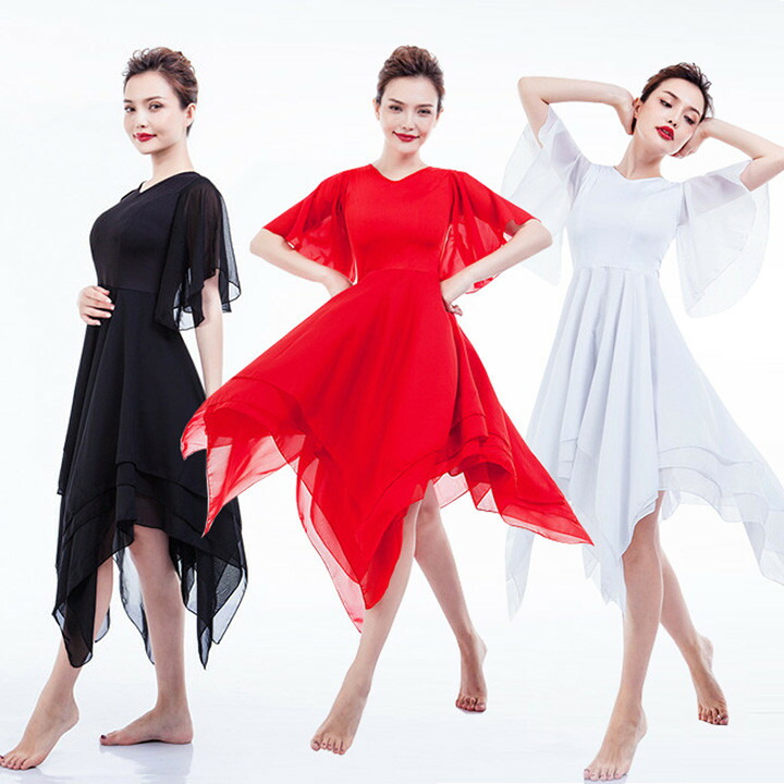 楽天市場】ラテンダンスワンピース 3色 白 黒 赤 無地 半袖 レディース