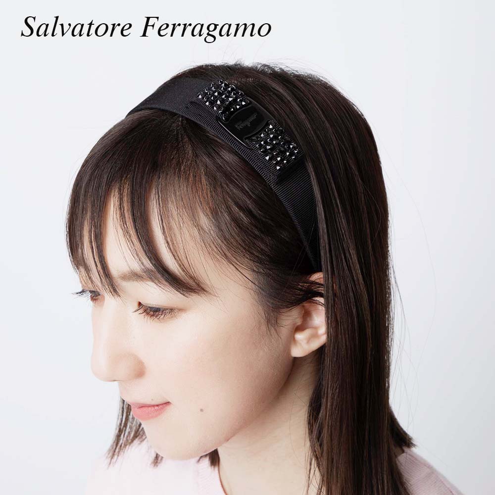 Salvatore Ferragamo ストーン リボン カチューシャ 箱付 Salvatore