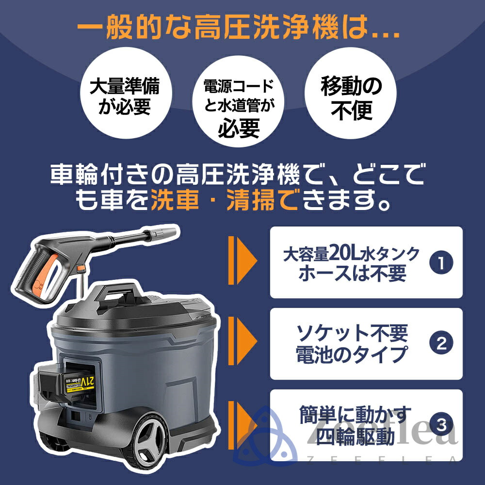 楽天市場】【2026新登場】高圧洗浄機 タンク式 コードレス 充電式