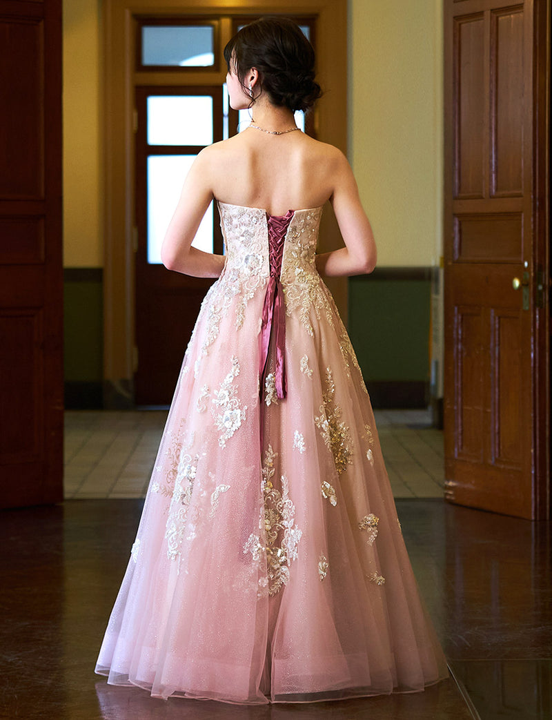 演奏会ドレス・ステージドレスにお薦めピンクゴールドロングドレス