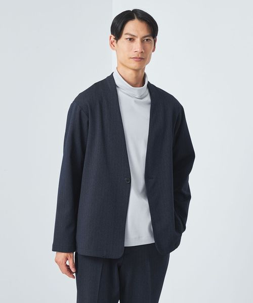 A＋ ポリエステルツイード 1B ノーカラー ジャケット ―ウォッシャブル