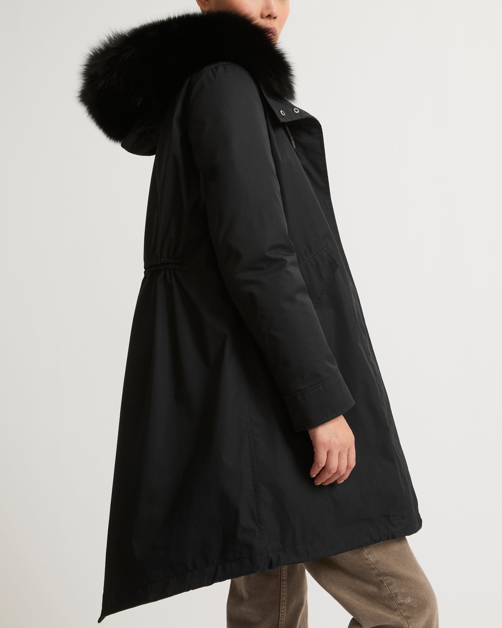 Regular parka in waterproof cotton blend with fox and rabbit fur