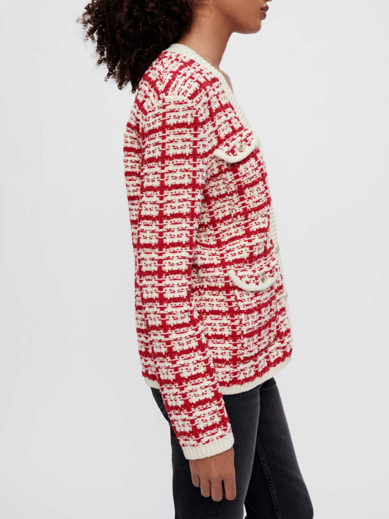 Two-tone tweed-effect knit cardigan